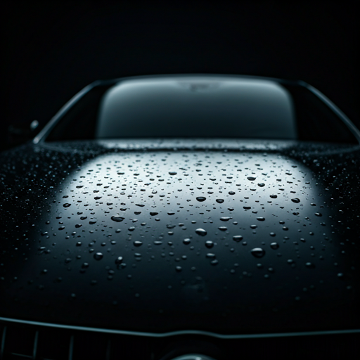 Water beading on a protected car hood
